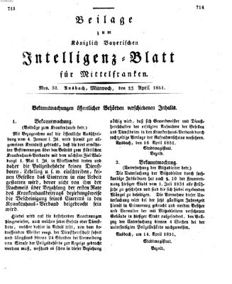 Königlich Bayerisches Intelligenzblatt für Mittelfranken (Ansbacher Intelligenz-Zeitung) Mittwoch 23. April 1851