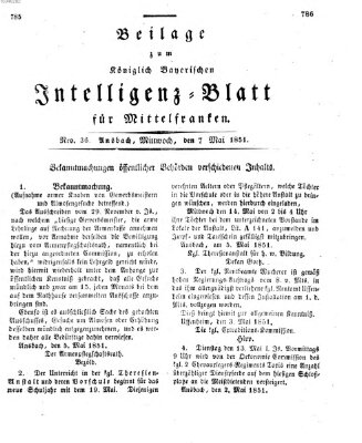 Königlich Bayerisches Intelligenzblatt für Mittelfranken (Ansbacher Intelligenz-Zeitung) Mittwoch 7. Mai 1851