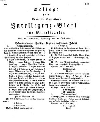 Königlich Bayerisches Intelligenzblatt für Mittelfranken (Ansbacher Intelligenz-Zeitung) Samstag 10. Mai 1851