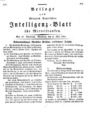 Königlich Bayerisches Intelligenzblatt für Mittelfranken (Ansbacher Intelligenz-Zeitung) Mittwoch 21. Mai 1851