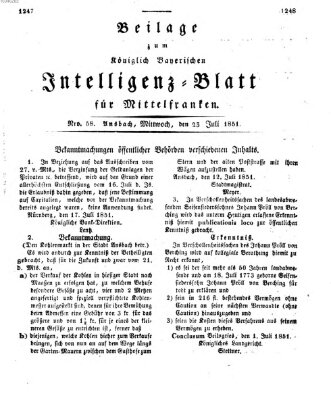 Königlich Bayerisches Intelligenzblatt für Mittelfranken (Ansbacher Intelligenz-Zeitung) Mittwoch 23. Juli 1851