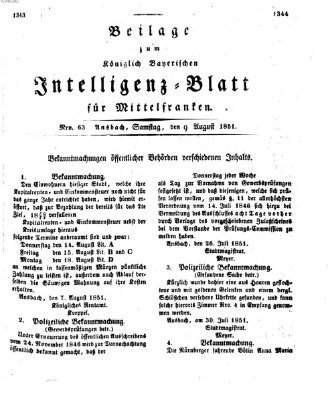 Königlich Bayerisches Intelligenzblatt für Mittelfranken (Ansbacher Intelligenz-Zeitung) Samstag 9. August 1851