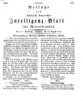 Königlich Bayerisches Intelligenzblatt für Mittelfranken (Ansbacher Intelligenz-Zeitung) Montag 25. August 1851