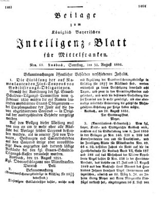 Königlich Bayerisches Intelligenzblatt für Mittelfranken (Ansbacher Intelligenz-Zeitung) Samstag 30. August 1851