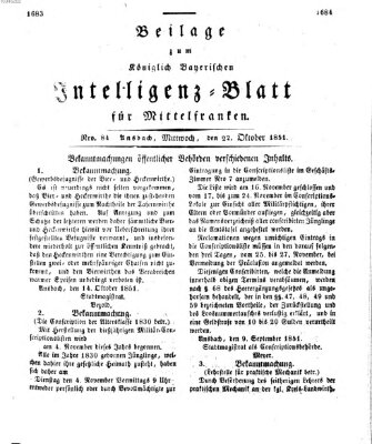 Königlich Bayerisches Intelligenzblatt für Mittelfranken (Ansbacher Intelligenz-Zeitung) Mittwoch 22. Oktober 1851