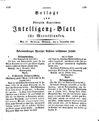 Königlich Bayerisches Intelligenzblatt für Mittelfranken (Ansbacher Intelligenz-Zeitung) Mittwoch 5. November 1851