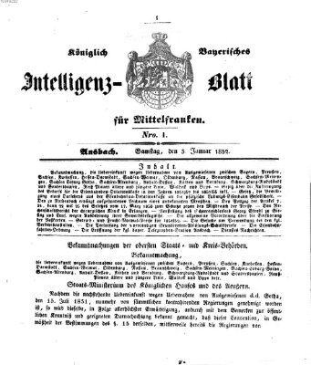 Königlich Bayerisches Intelligenzblatt für Mittelfranken (Ansbacher Intelligenz-Zeitung) Samstag 3. Januar 1852