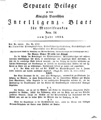 Königlich Bayerisches Intelligenzblatt für Mittelfranken (Ansbacher Intelligenz-Zeitung) Mittwoch 18. Februar 1852