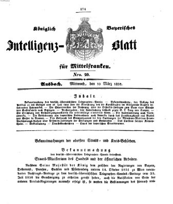 Königlich Bayerisches Intelligenzblatt für Mittelfranken (Ansbacher Intelligenz-Zeitung) Mittwoch 10. März 1852