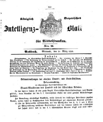 Königlich Bayerisches Intelligenzblatt für Mittelfranken (Ansbacher Intelligenz-Zeitung) Mittwoch 31. März 1852