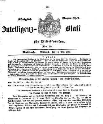 Königlich Bayerisches Intelligenzblatt für Mittelfranken (Ansbacher Intelligenz-Zeitung) Mittwoch 12. Mai 1852