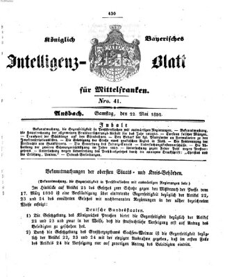 Königlich Bayerisches Intelligenzblatt für Mittelfranken (Ansbacher Intelligenz-Zeitung) Samstag 22. Mai 1852