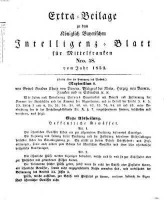 Königlich Bayerisches Intelligenzblatt für Mittelfranken (Ansbacher Intelligenz-Zeitung) Mittwoch 21. Juli 1852