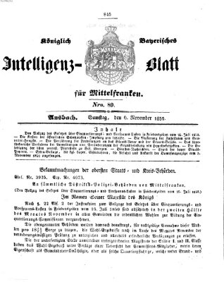 Königlich Bayerisches Intelligenzblatt für Mittelfranken (Ansbacher Intelligenz-Zeitung) Samstag 6. November 1852