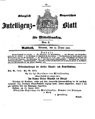 Königlich Bayerisches Intelligenzblatt für Mittelfranken (Ansbacher Intelligenz-Zeitung) Mittwoch 19. Januar 1853