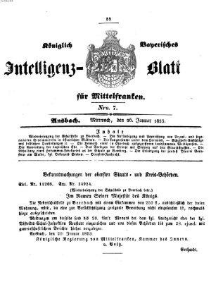 Königlich Bayerisches Intelligenzblatt für Mittelfranken (Ansbacher Intelligenz-Zeitung) Mittwoch 26. Januar 1853