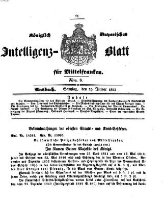 Königlich Bayerisches Intelligenzblatt für Mittelfranken (Ansbacher Intelligenz-Zeitung) Samstag 29. Januar 1853