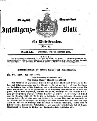 Königlich Bayerisches Intelligenzblatt für Mittelfranken (Ansbacher Intelligenz-Zeitung) Mittwoch 23. Februar 1853