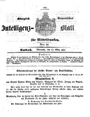 Königlich Bayerisches Intelligenzblatt für Mittelfranken (Ansbacher Intelligenz-Zeitung) Mittwoch 23. März 1853