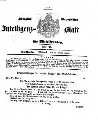 Königlich Bayerisches Intelligenzblatt für Mittelfranken (Ansbacher Intelligenz-Zeitung) Mittwoch 30. März 1853