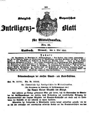 Königlich Bayerisches Intelligenzblatt für Mittelfranken (Ansbacher Intelligenz-Zeitung) Mittwoch 4. Mai 1853