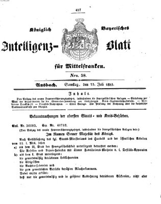 Königlich Bayerisches Intelligenzblatt für Mittelfranken (Ansbacher Intelligenz-Zeitung) Samstag 23. Juli 1853