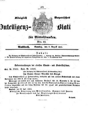 Königlich Bayerisches Intelligenzblatt für Mittelfranken (Ansbacher Intelligenz-Zeitung) Samstag 6. August 1853