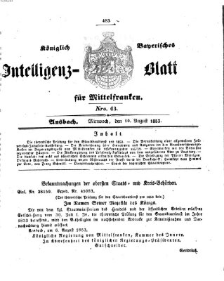 Königlich Bayerisches Intelligenzblatt für Mittelfranken (Ansbacher Intelligenz-Zeitung) Mittwoch 10. August 1853