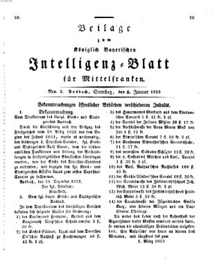 Königlich Bayerisches Intelligenzblatt für Mittelfranken (Ansbacher Intelligenz-Zeitung) Samstag 8. Januar 1853