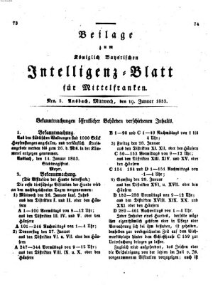 Königlich Bayerisches Intelligenzblatt für Mittelfranken (Ansbacher Intelligenz-Zeitung) Mittwoch 19. Januar 1853