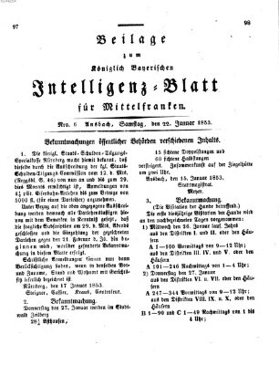 Königlich Bayerisches Intelligenzblatt für Mittelfranken (Ansbacher Intelligenz-Zeitung) Samstag 22. Januar 1853