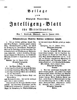 Königlich Bayerisches Intelligenzblatt für Mittelfranken (Ansbacher Intelligenz-Zeitung) Mittwoch 26. Januar 1853