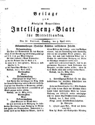 Königlich Bayerisches Intelligenzblatt für Mittelfranken (Ansbacher Intelligenz-Zeitung) Samstag 9. April 1853