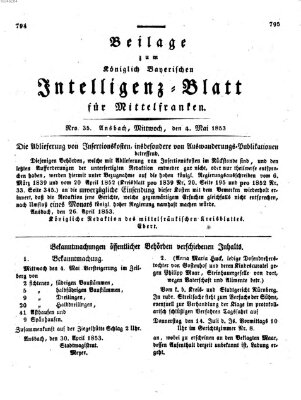 Königlich Bayerisches Intelligenzblatt für Mittelfranken (Ansbacher Intelligenz-Zeitung) Mittwoch 4. Mai 1853