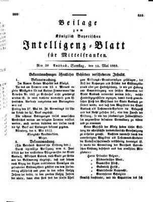 Königlich Bayerisches Intelligenzblatt für Mittelfranken (Ansbacher Intelligenz-Zeitung) Samstag 14. Mai 1853