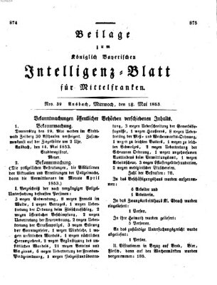 Königlich Bayerisches Intelligenzblatt für Mittelfranken (Ansbacher Intelligenz-Zeitung) Mittwoch 18. Mai 1853