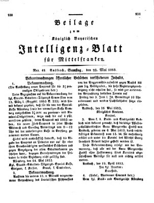 Königlich Bayerisches Intelligenzblatt für Mittelfranken (Ansbacher Intelligenz-Zeitung) Samstag 28. Mai 1853