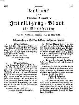 Königlich Bayerisches Intelligenzblatt für Mittelfranken (Ansbacher Intelligenz-Zeitung) Samstag 18. Juni 1853