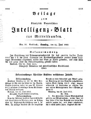 Königlich Bayerisches Intelligenzblatt für Mittelfranken (Ansbacher Intelligenz-Zeitung) Samstag 25. Juni 1853