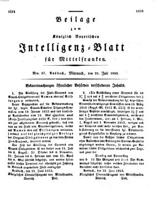 Königlich Bayerisches Intelligenzblatt für Mittelfranken (Ansbacher Intelligenz-Zeitung) Mittwoch 20. Juli 1853