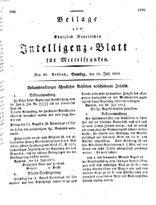 Königlich Bayerisches Intelligenzblatt für Mittelfranken (Ansbacher Intelligenz-Zeitung) Samstag 30. Juli 1853