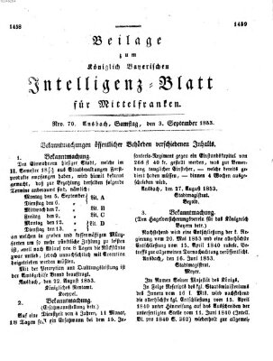 Königlich Bayerisches Intelligenzblatt für Mittelfranken (Ansbacher Intelligenz-Zeitung) Samstag 3. September 1853