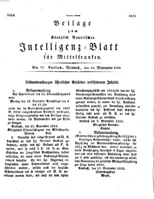 Königlich Bayerisches Intelligenzblatt für Mittelfranken (Ansbacher Intelligenz-Zeitung) Mittwoch 14. September 1853