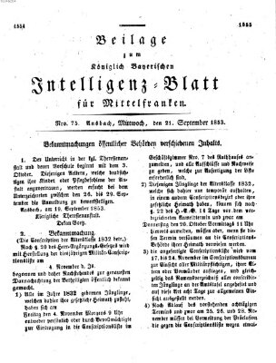 Königlich Bayerisches Intelligenzblatt für Mittelfranken (Ansbacher Intelligenz-Zeitung) Mittwoch 21. September 1853