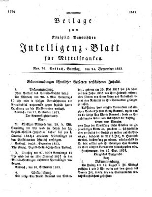 Königlich Bayerisches Intelligenzblatt für Mittelfranken (Ansbacher Intelligenz-Zeitung) Samstag 24. September 1853