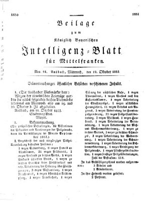 Königlich Bayerisches Intelligenzblatt für Mittelfranken (Ansbacher Intelligenz-Zeitung) Mittwoch 12. Oktober 1853