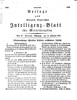 Königlich Bayerisches Intelligenzblatt für Mittelfranken (Ansbacher Intelligenz-Zeitung) Mittwoch 19. Oktober 1853