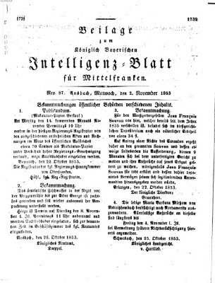 Königlich Bayerisches Intelligenzblatt für Mittelfranken (Ansbacher Intelligenz-Zeitung) Mittwoch 2. November 1853