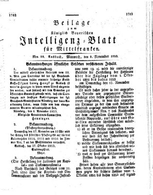 Königlich Bayerisches Intelligenzblatt für Mittelfranken (Ansbacher Intelligenz-Zeitung) Mittwoch 9. November 1853