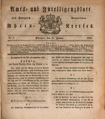 Amts- und Intelligenzblatt des Königlich Bayerischen Rheinkreises (Königlich bayerisches Amts- und Intelligenzblatt für die Pfalz) Freitag 20. Januar 1832